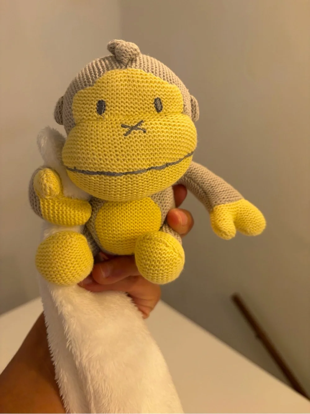 Baby Bum Knit Monkey Security Blanket Lovey Plush Gray & Yellow